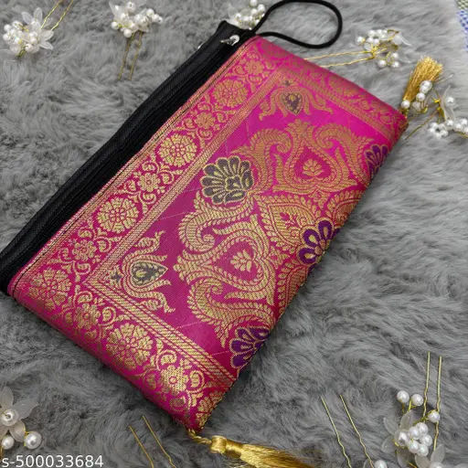 Rani Pink Banarasi Silk Wallet Purse for Women 004